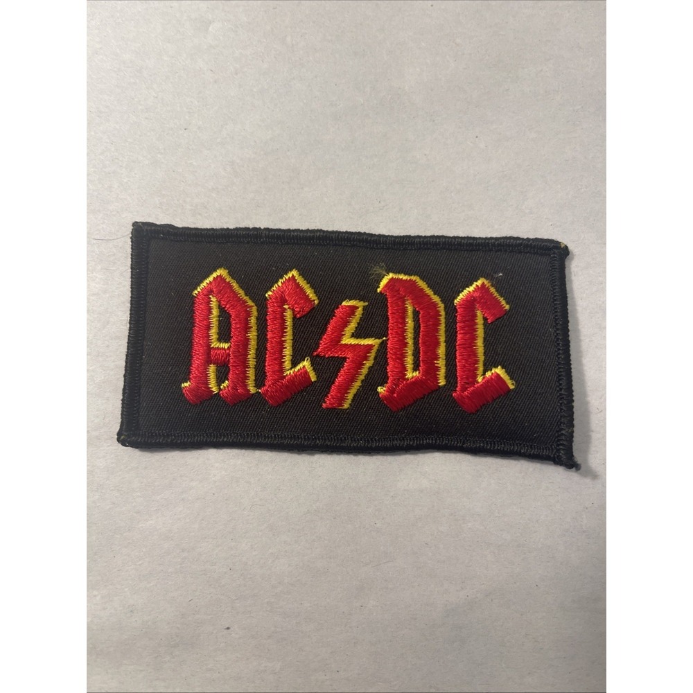AC/DC Rock Band Embroidered Patch Red Letters Black Background Vintage